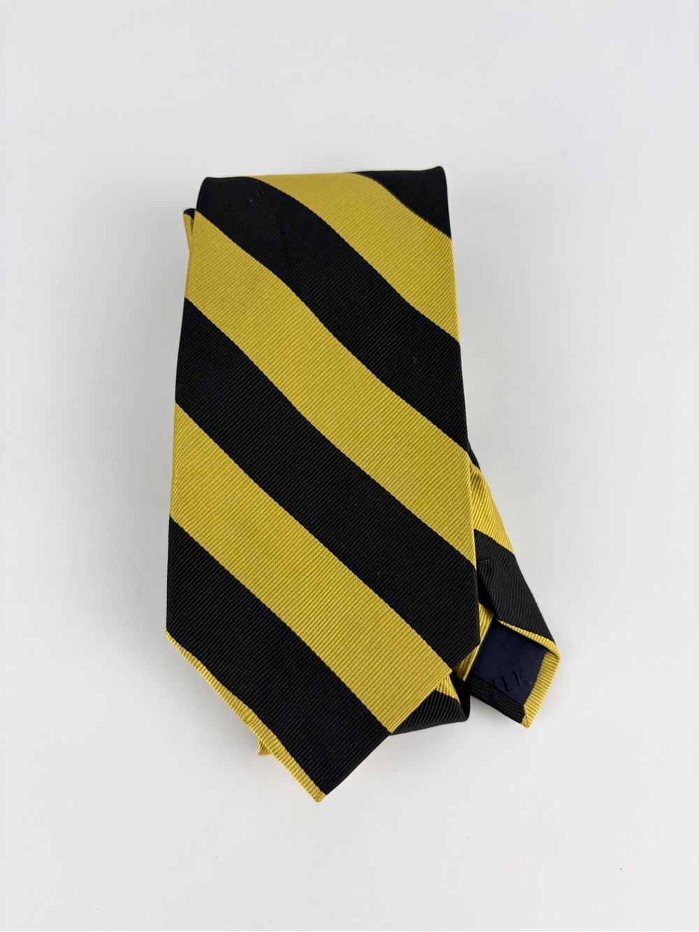 Parquet Silk Gold Yellow Black Striped Hand Made Neck Tie